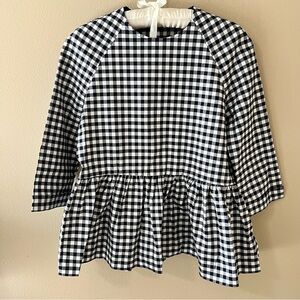 Victoria Beckham Target Navy White Gingham Peplum Shirt Blouse XS Extra Small